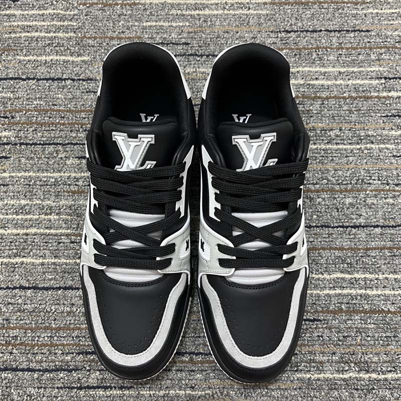 Louis Vuitton Men LV Trainer Sneaker Black Mix Materials Rubber Outsole 54 Monogram Flowers