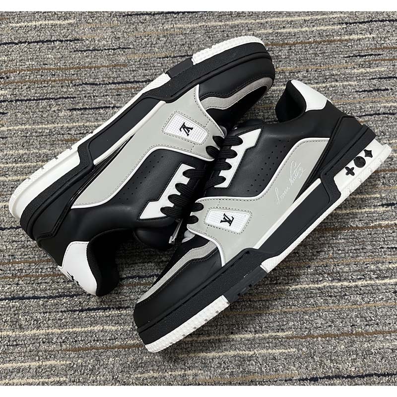 Louis Vuitton Men LV Trainer Sneaker Black Mix Materials Rubber Outsole 54 Monogram Flowers