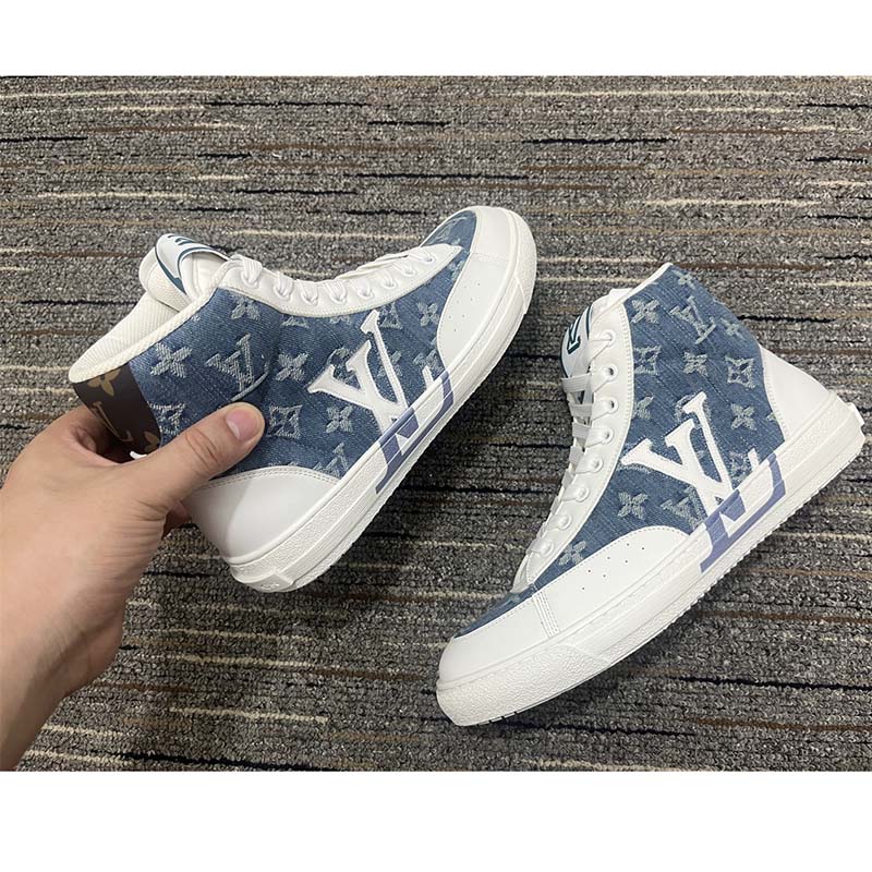 Louis Vuitton Unisex Charlie Sneaker Boot Blue Upcycled Monogram Denim Recycled Polyester