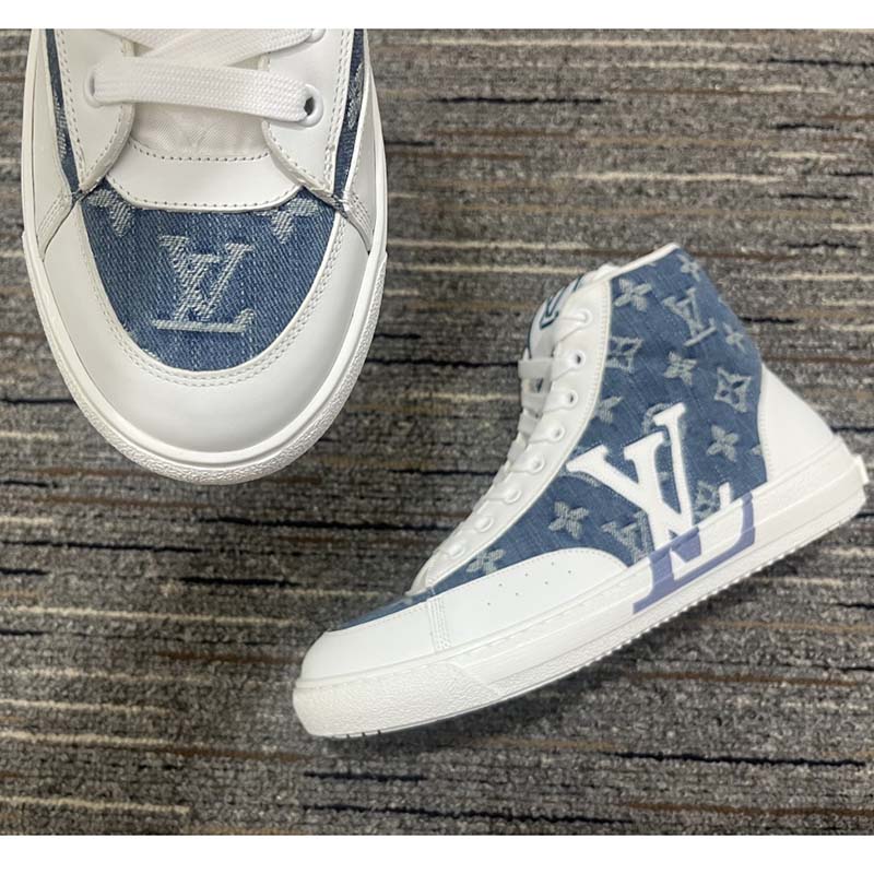 Louis Vuitton Unisex Charlie Sneaker Boot Blue Upcycled Monogram Denim Recycled Polyester