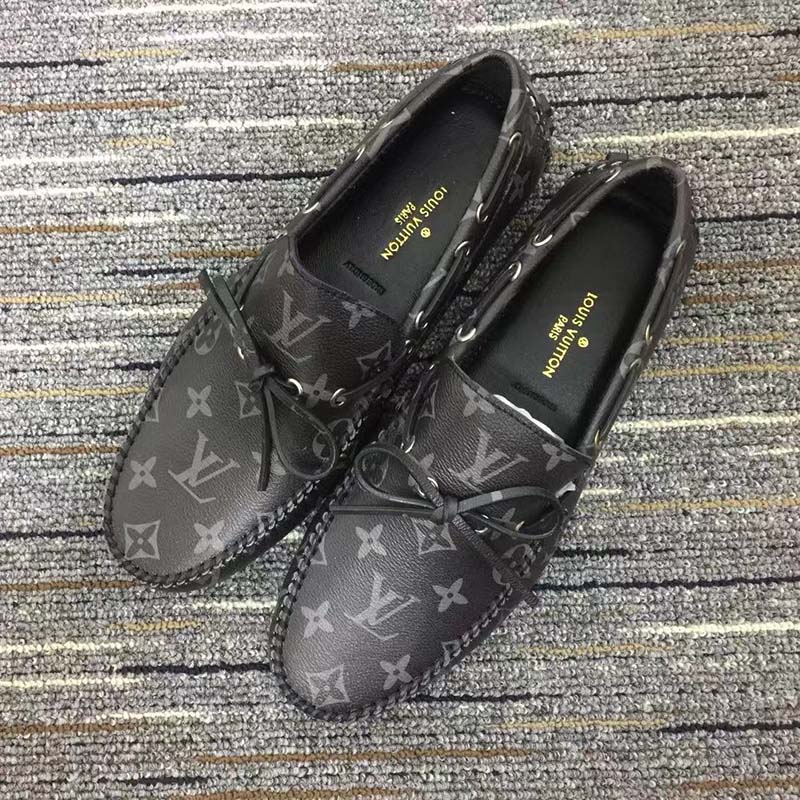 Louis Vuitton Unisex LV Arizona Moccasin Gray Black Monogram Eclipse Canvas