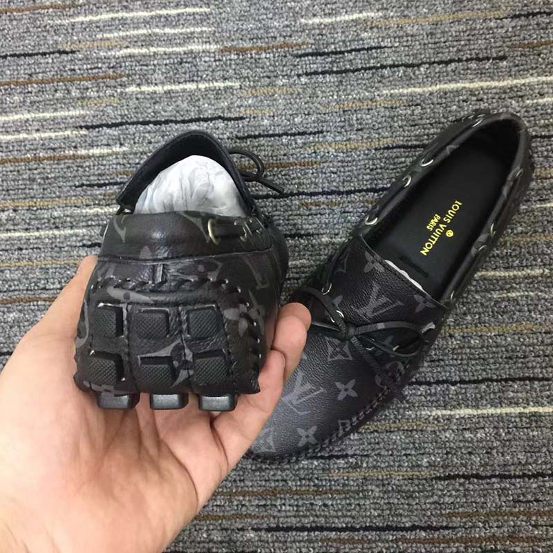 Louis Vuitton Unisex LV Arizona Moccasin Gray Black Monogram Eclipse Canvas