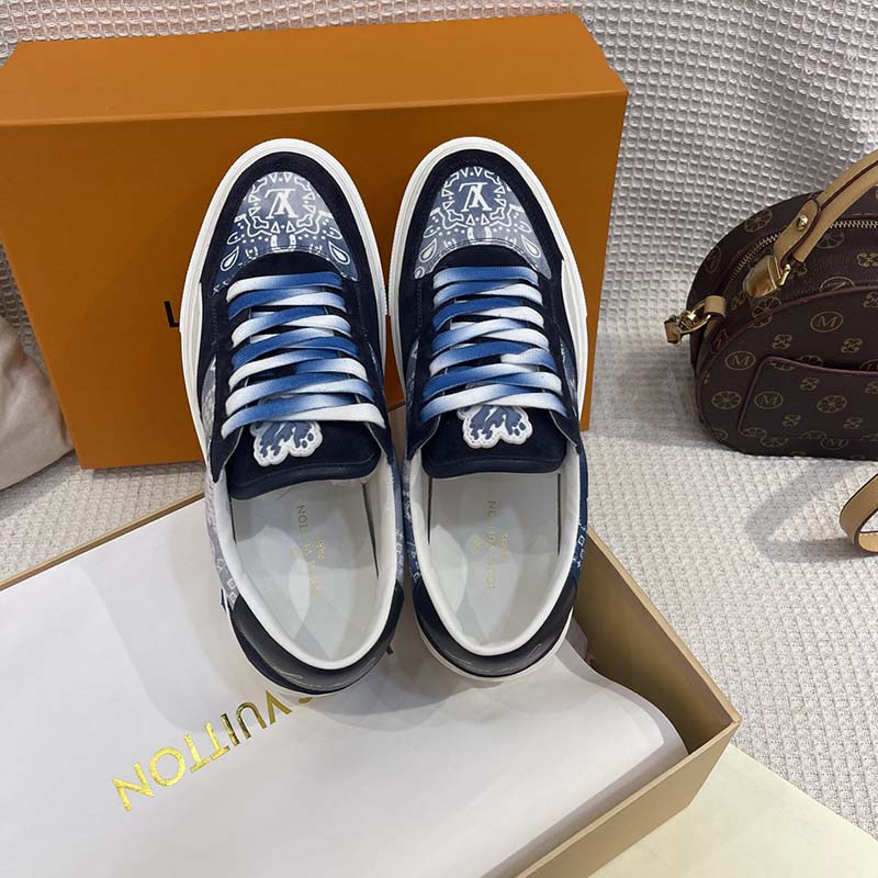 Louis Vuitton Unisex LV Ollie Sneaker Blue Canvas Rubber Outsole Monogram Flowers