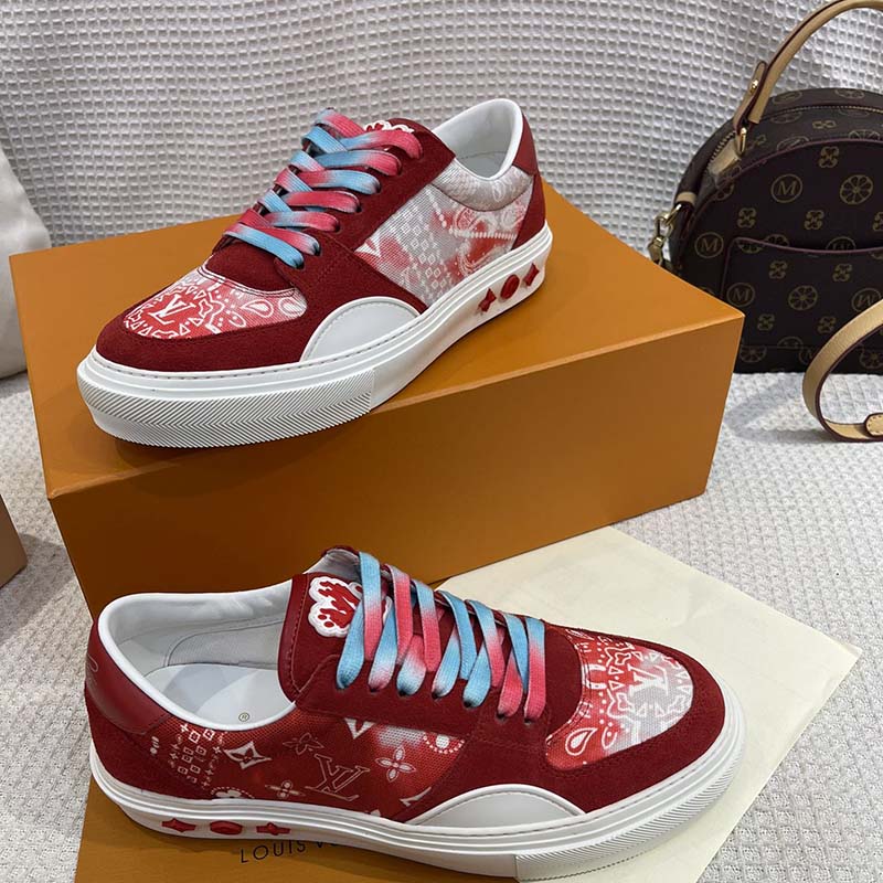Louis Vuitton Unisex LV Ollie Sneaker Orange Canvas Rubber Outsole Monogram Flowers
