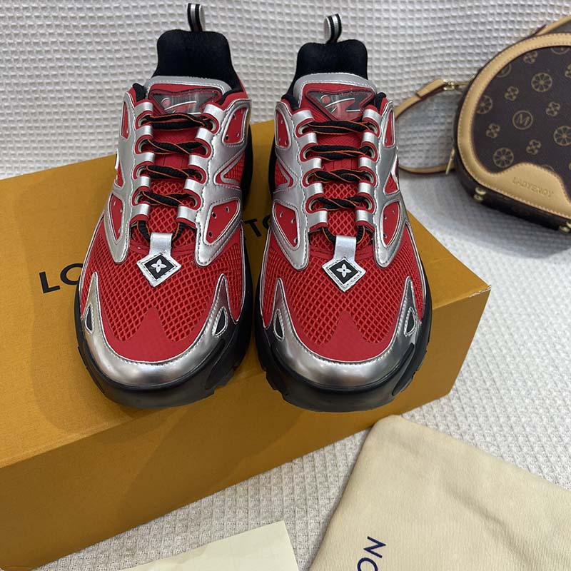 Louis Vuitton Unisex LV Runner Tatic Sneaker Red Mix Materials Rubber Monogram Flowers