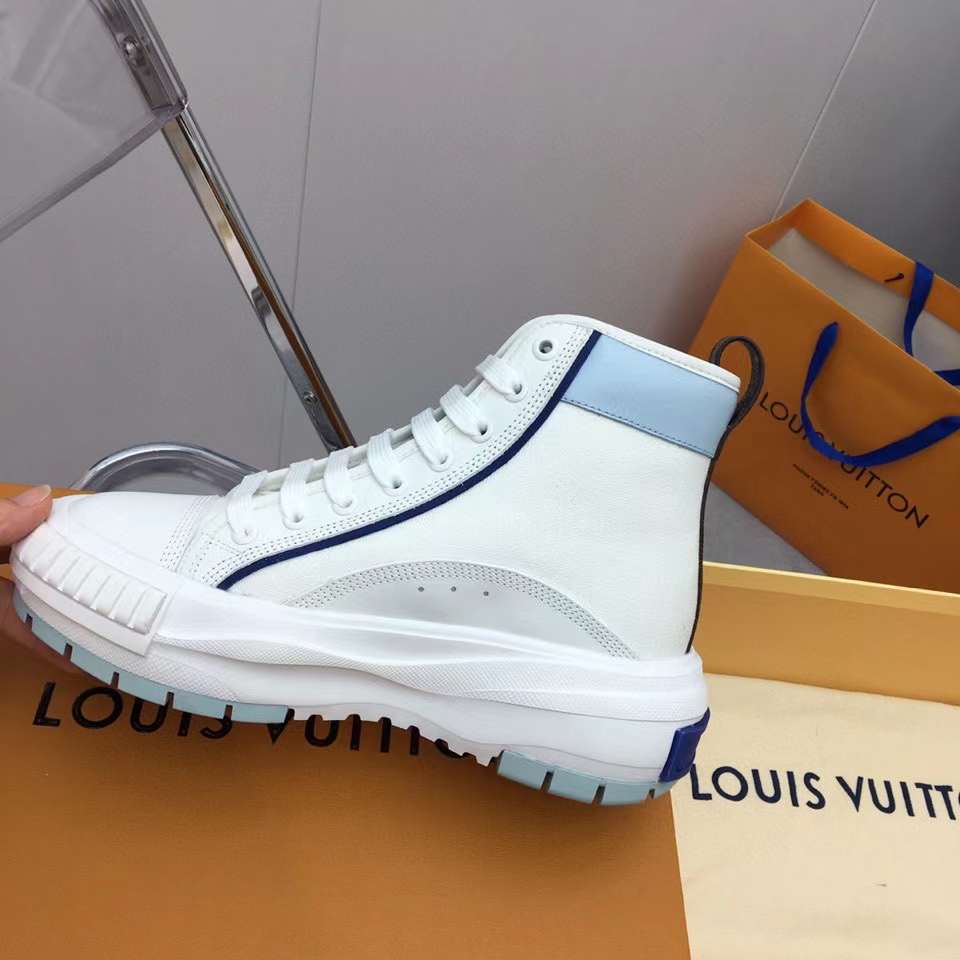 Louis Vuitton Unisex LV Squad Sneaker Boot Blue Canvas Rubber Outsole Circle
