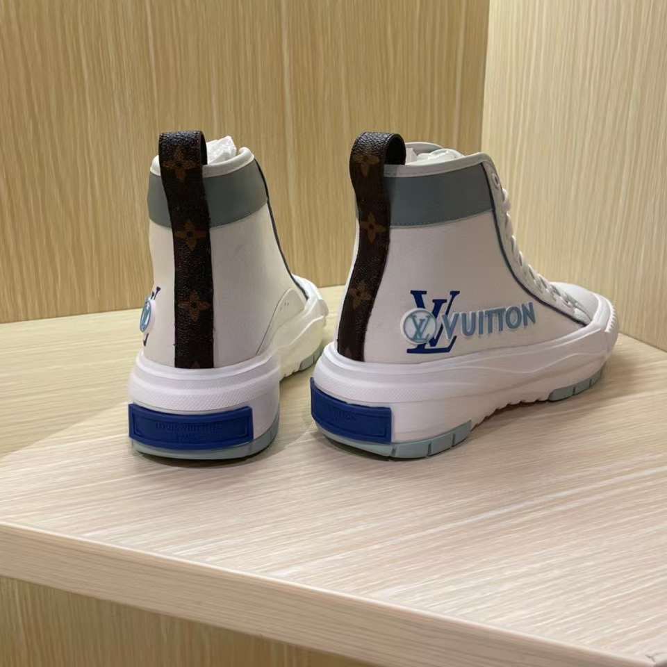 Louis Vuitton Unisex LV Squad Sneaker Boot Blue Canvas Rubber Outsole Circle