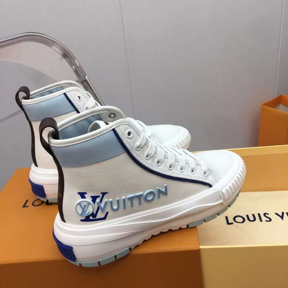 Louis Vuitton Unisex LV Squad Sneaker Boot Blue Canvas Rubber Outsole Circle