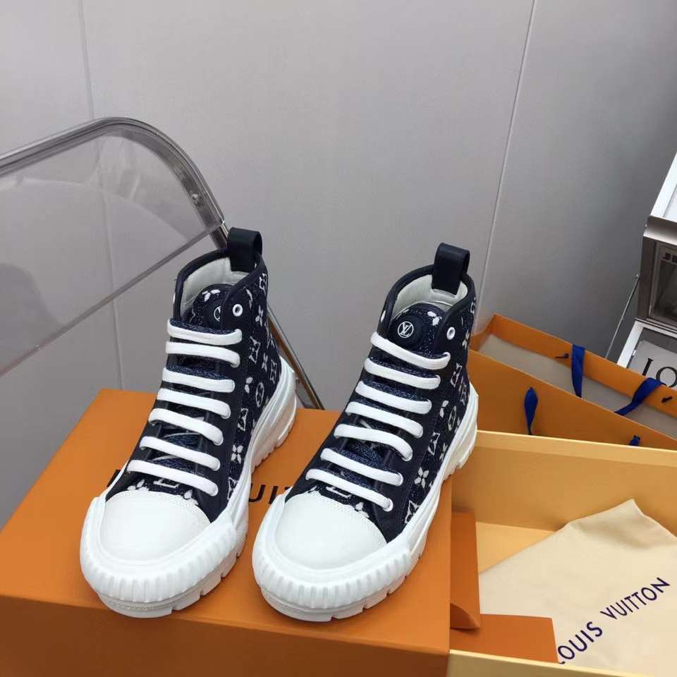 Louis Vuitton Unisex LV Squad Sneaker Boot Navy Blue Monogram Denim Circle
