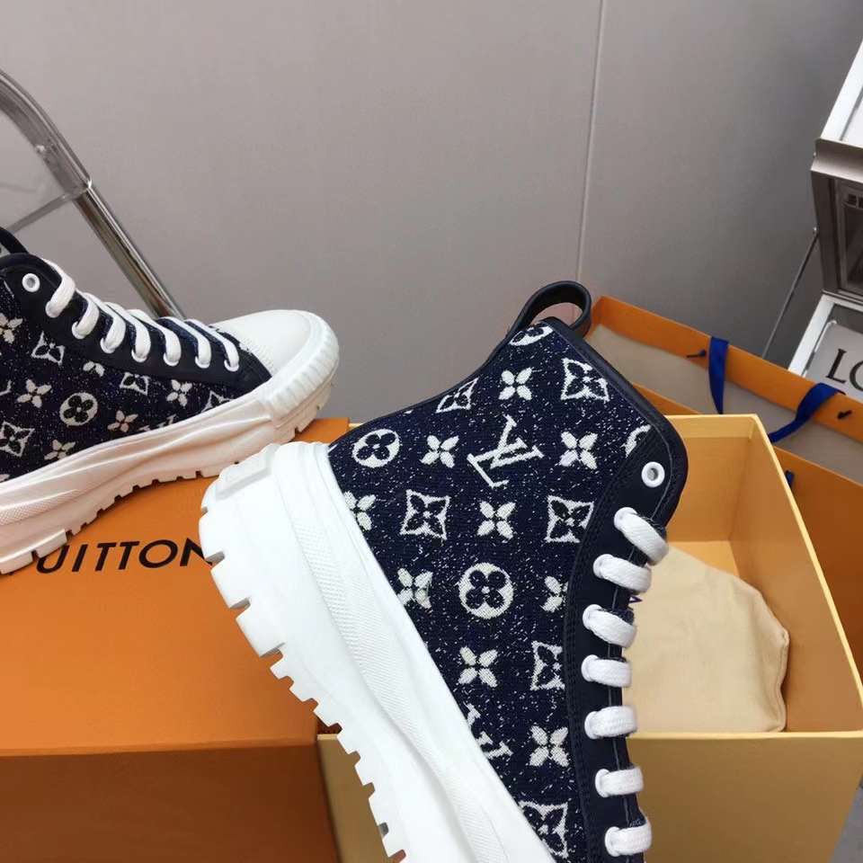 Louis Vuitton Unisex LV Squad Sneaker Boot Navy Blue Monogram Denim Circle
