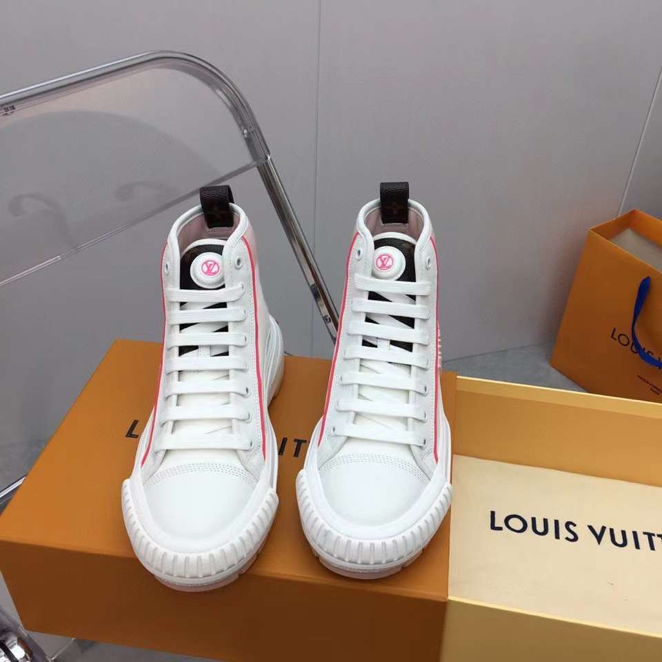 Louis Vuitton Unisex LV Squad Sneaker Boot Pink Canvas Rubber Outsole Circle