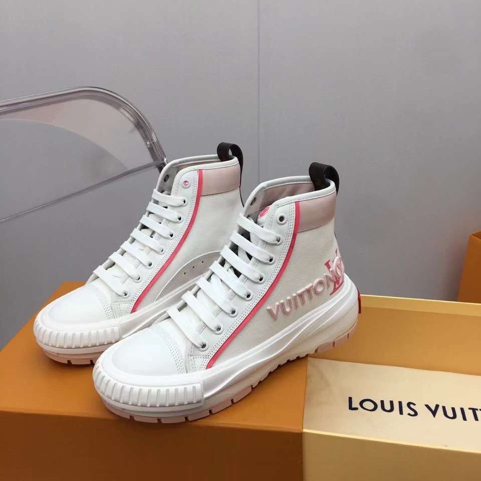 Louis Vuitton Unisex LV Squad Sneaker Boot Pink Canvas Rubber Outsole Circle