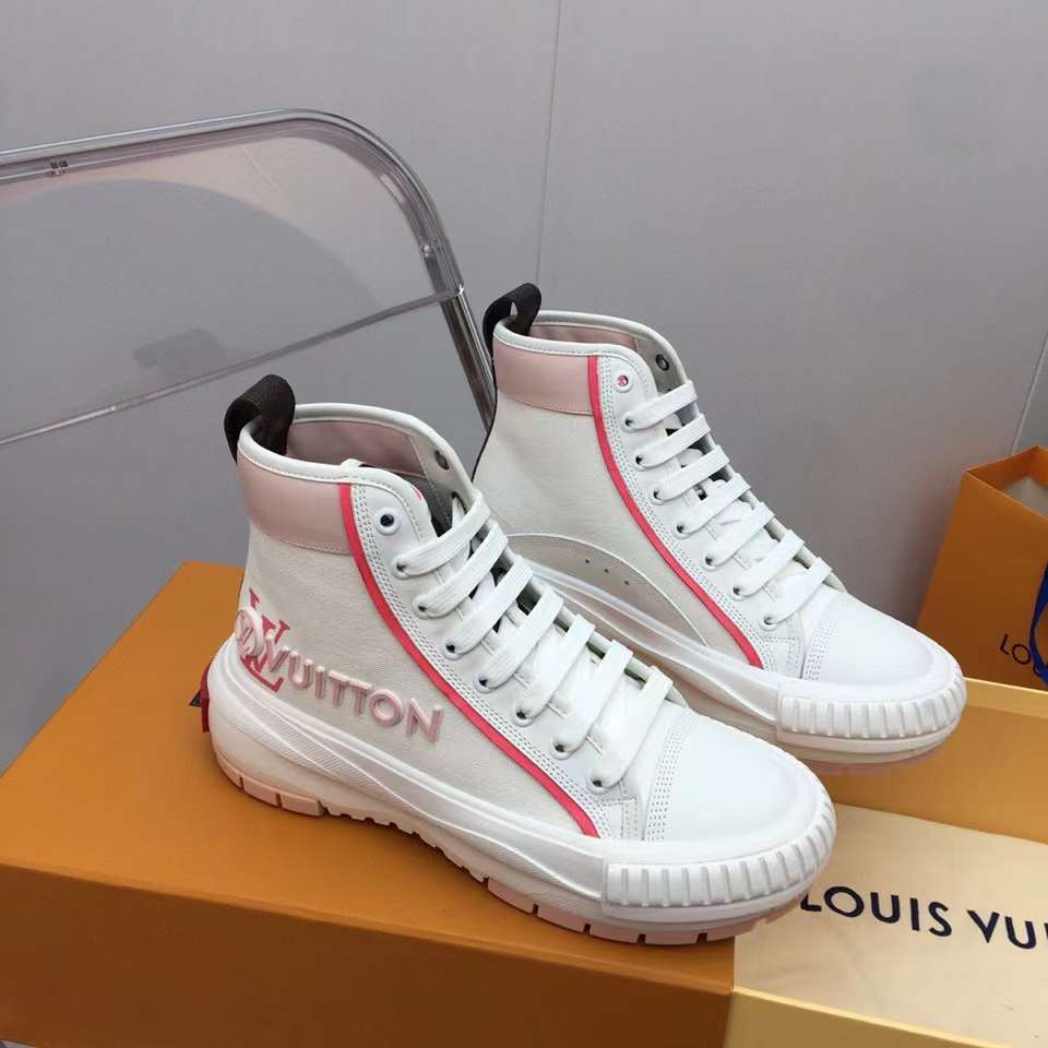Louis Vuitton Unisex LV Squad Sneaker Boot Pink Canvas Rubber Outsole Circle