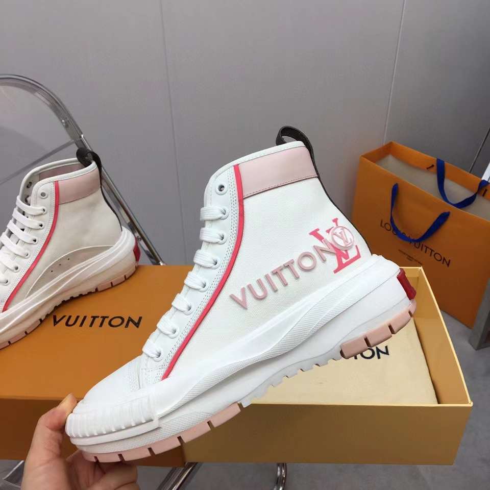 Louis Vuitton Unisex LV Squad Sneaker Boot Pink Canvas Rubber Outsole Circle