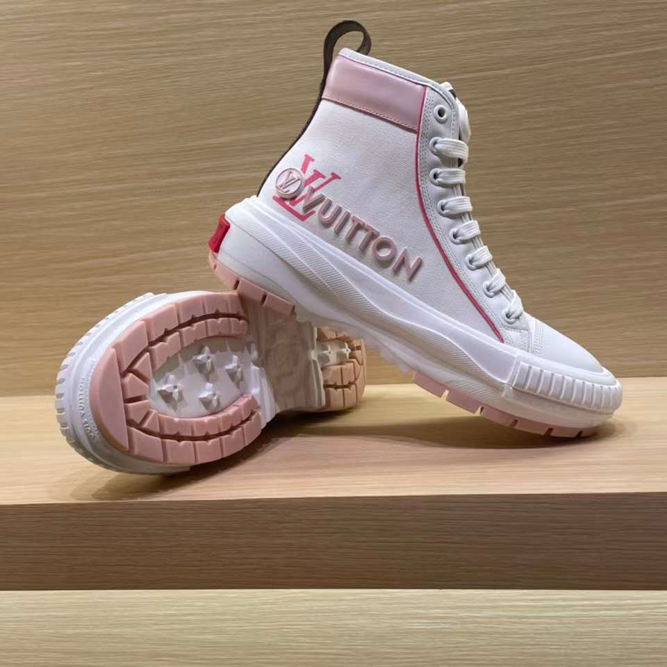Louis Vuitton Unisex LV Squad Sneaker Boot Pink Canvas Rubber Outsole Circle