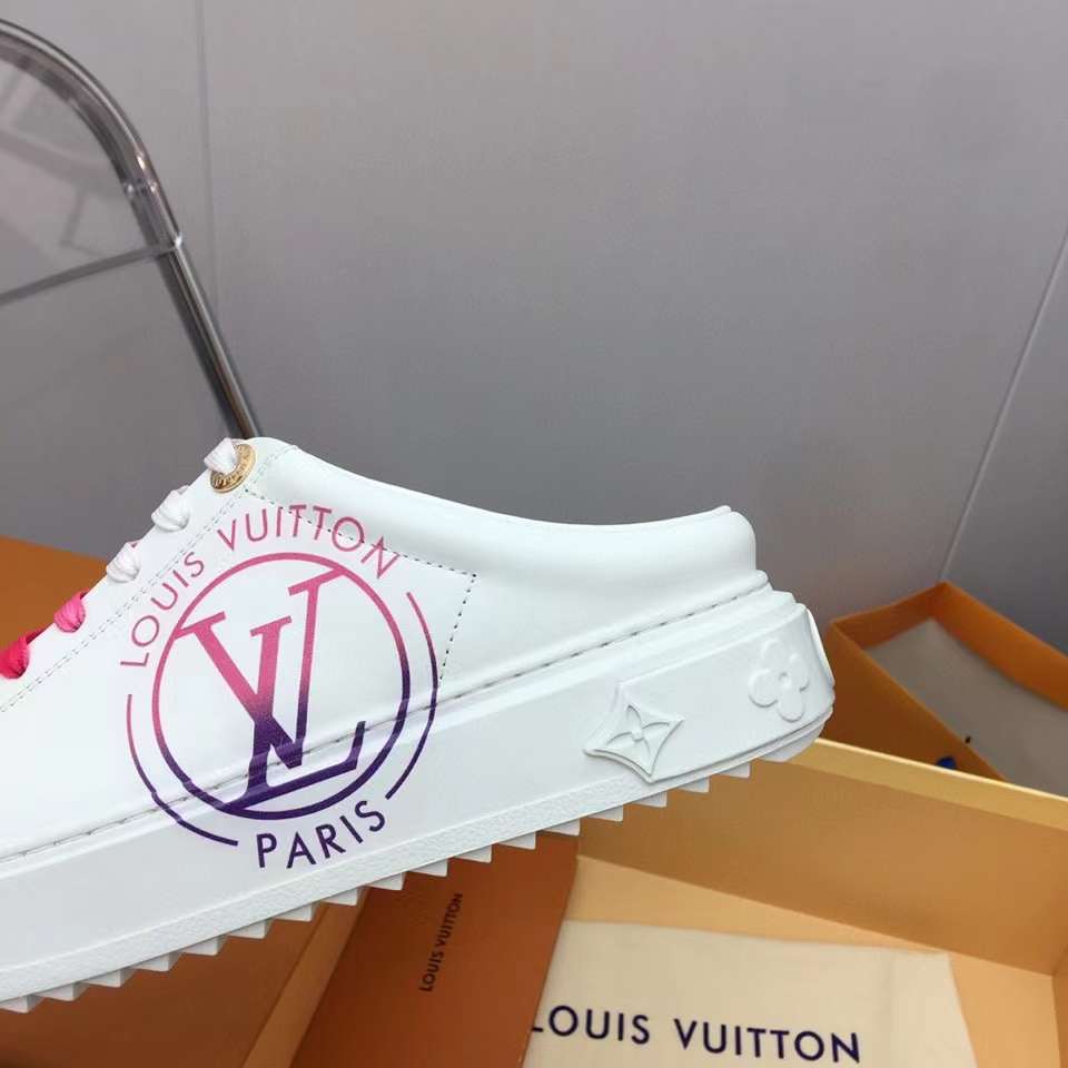 Louis Vuitton Unisex LV Time Out Open-Back Sneaker Fuchsia Pink Printed Calf Leather