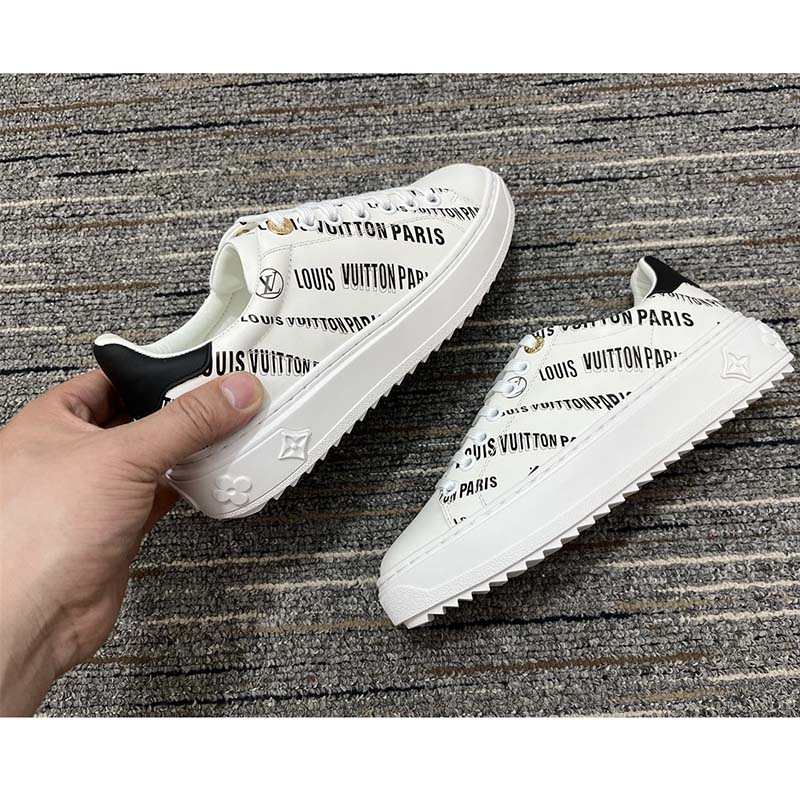 Louis Vuitton Unisex LV Time Out Sneaker Black Printed Calf Leather Monogram Flowers