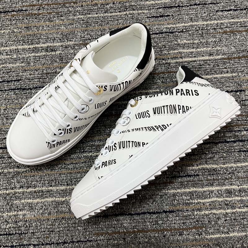 Louis Vuitton Unisex LV Time Out Sneaker Black Printed Calf Leather Monogram Flowers