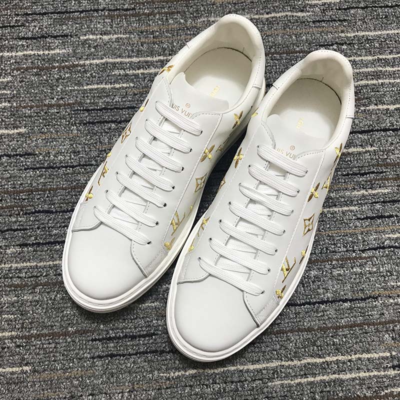 Louis Vuitton Unisex LV Time Out Sneaker Gold White Embroidered Calf Leather