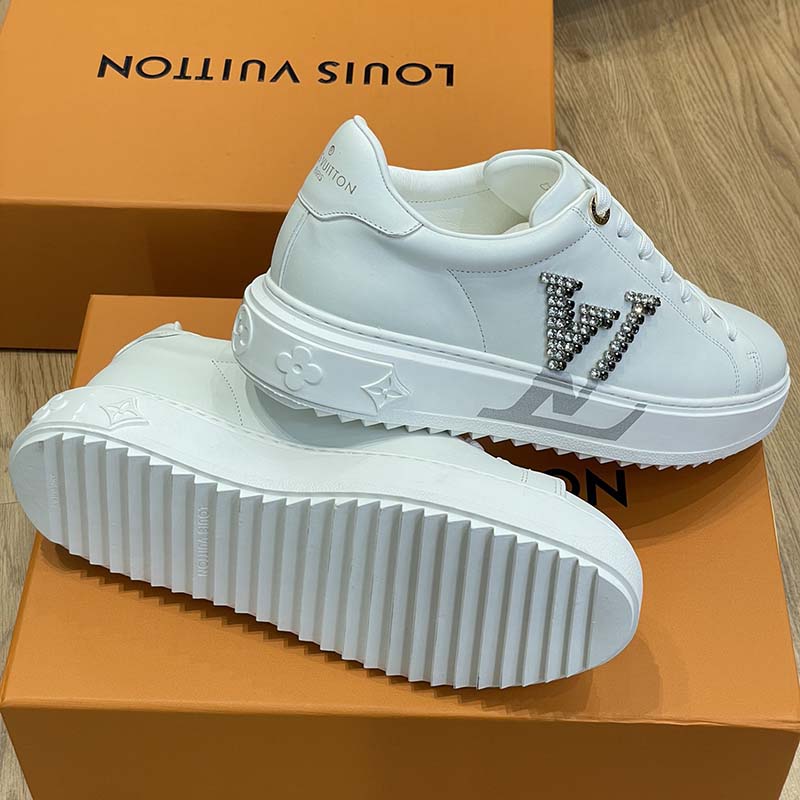 Louis Vuitton Unisex LV Time Out Sneaker Silver Calf Leather Strass Rubber Outsole