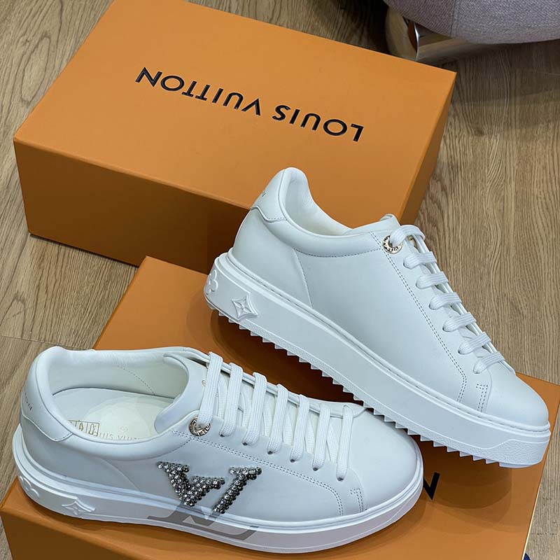 Louis Vuitton Unisex LV Time Out Sneaker Silver Calf Leather Strass Rubber Outsole