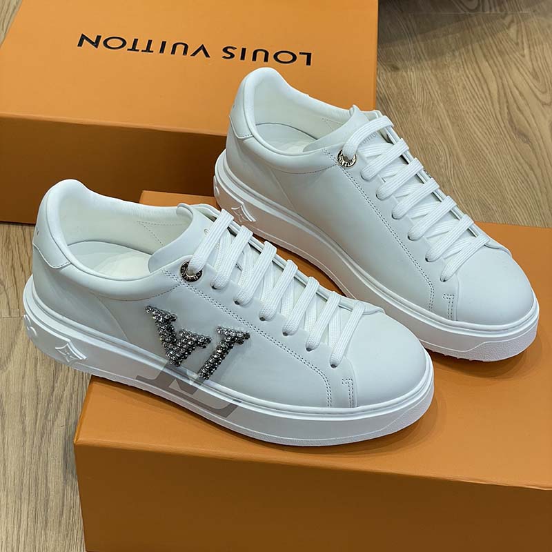 Louis Vuitton Unisex LV Time Out Sneaker Silver Calf Leather Strass Rubber Outsole