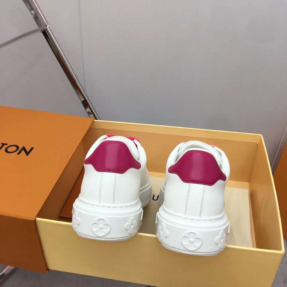 Louis Vuitton Unisex LV Time Out Sneaker Fuchsia Pink Printed Calf Leather Rubber Circle
