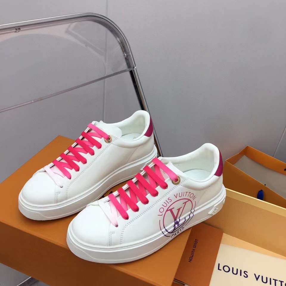 Louis Vuitton Unisex LV Time Out Sneaker Fuchsia Pink Printed Calf Leather Rubber Circle