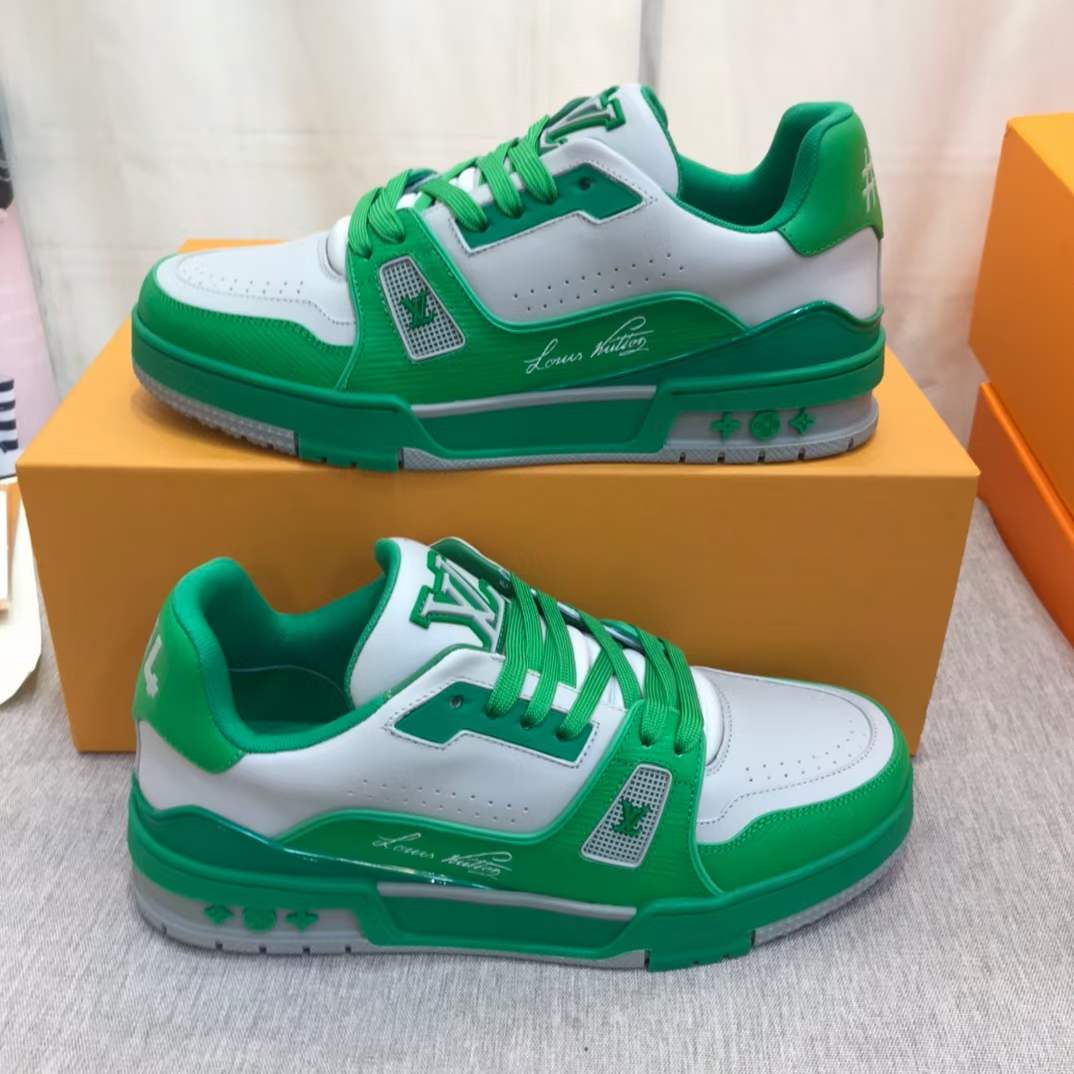 Louis Vuitton Unisex LV Trainer Sneaker Green Epi Calf Leather Rubber Outsole #54