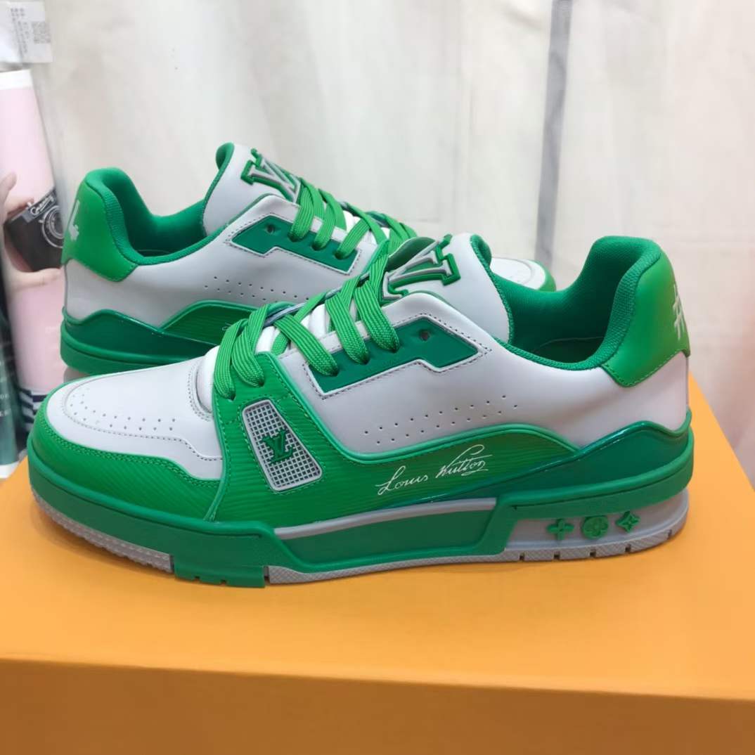 Louis Vuitton Unisex LV Trainer Sneaker Green Epi Calf Leather Rubber Outsole #54