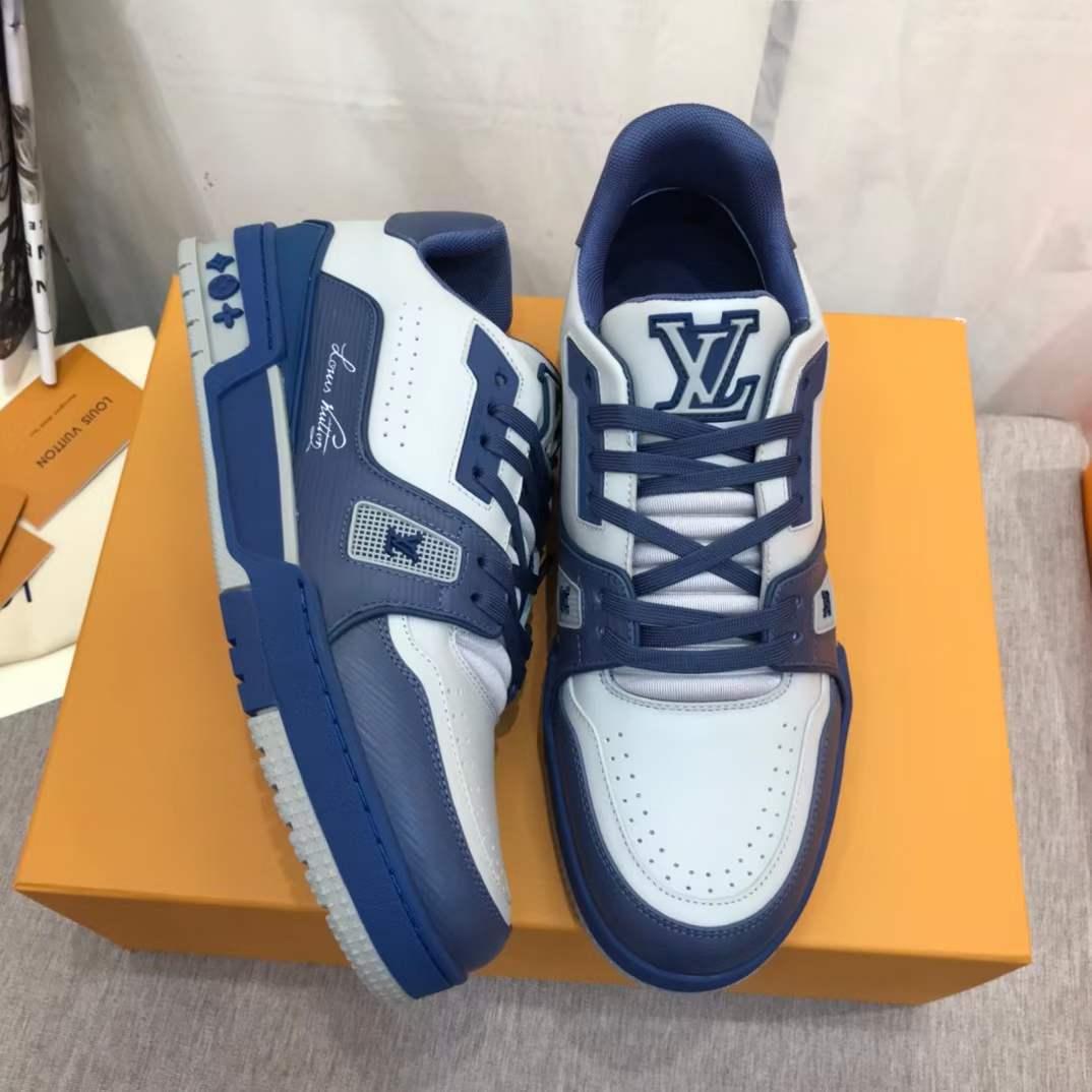 Louis Vuitton Unisex LV Trainer Sneaker Navy Blue Epi Calf Leather Rubber Outsole #54