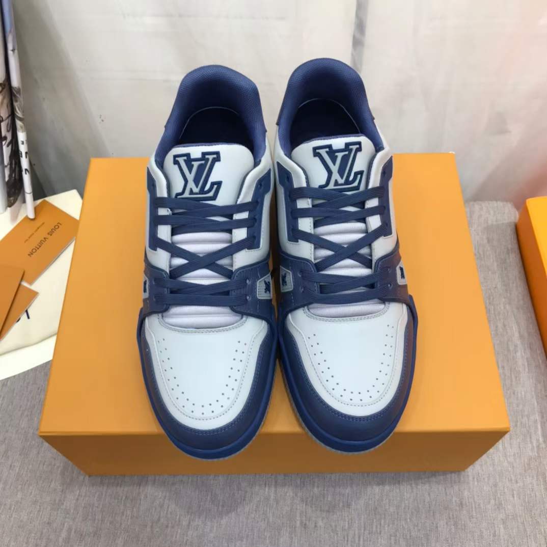 Louis Vuitton Unisex LV Trainer Sneaker Navy Blue Epi Calf Leather Rubber Outsole #54