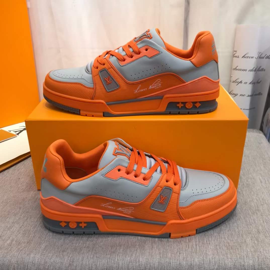 Louis Vuitton Unisex LV Trainer Sneaker Orange Epi Calf Leather Rubber Outsole #54