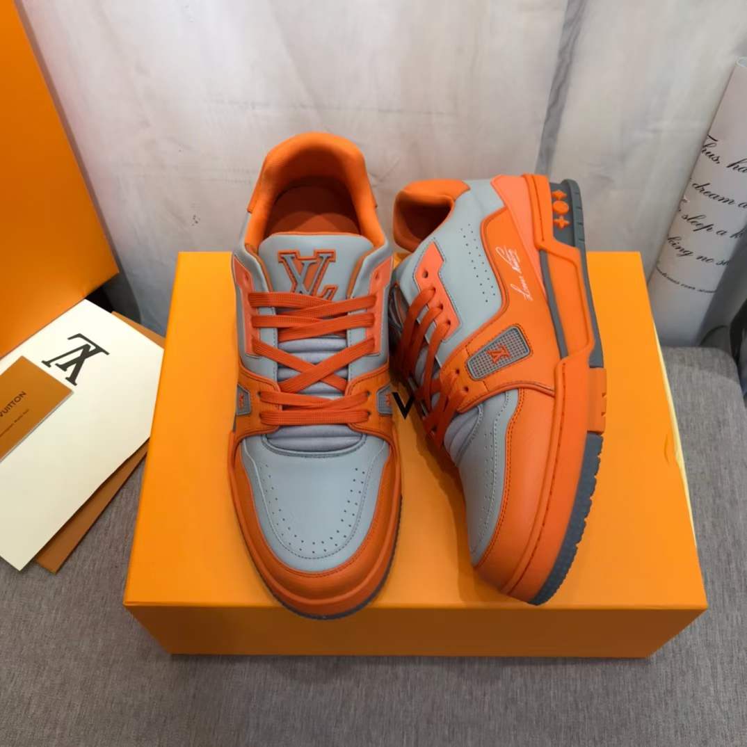 Louis Vuitton Unisex LV Trainer Sneaker Orange Epi Calf Leather Rubber Outsole #54
