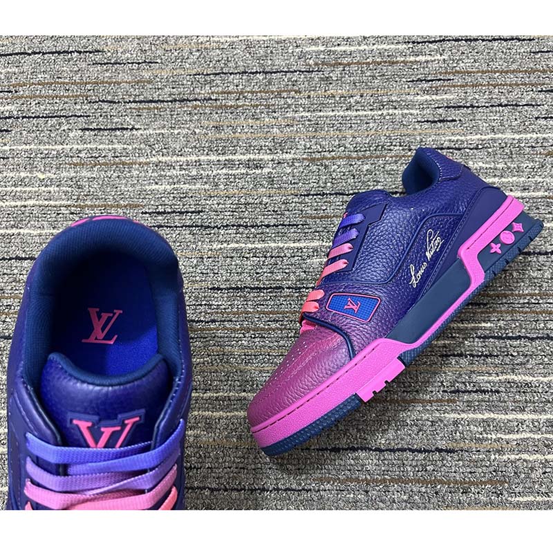Louis Vuitton Unisex LV Trainer Sneaker Pink Grained Calf Leather Rubber Monogram Flowers