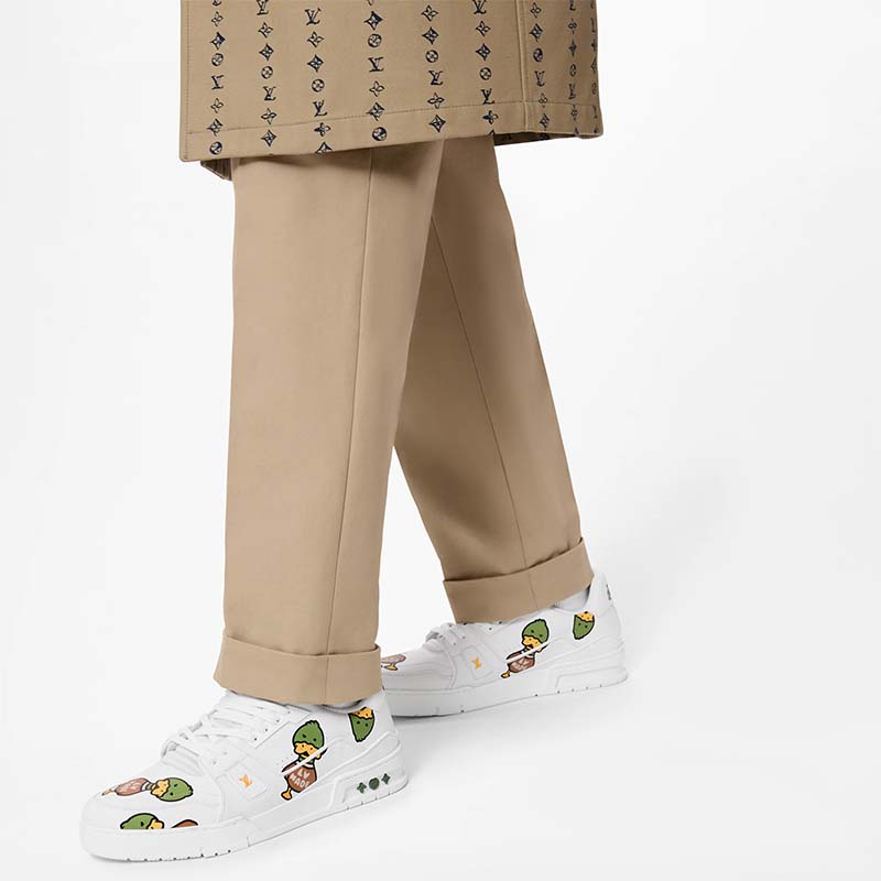 Louis Vuitton Unisex LV Trainer Sneaker White Printed Calf Leather Rubber Monogram Flowers