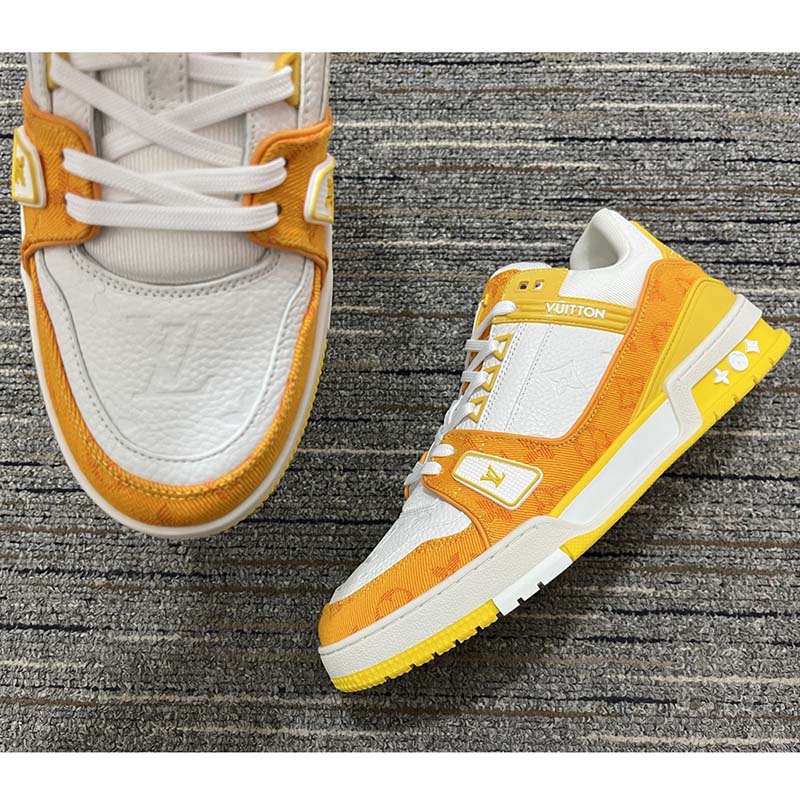 Louis Vuitton Unisex LV Trainer Sneaker Yellow Monogram Denim Monogram Embossed Grained Calf