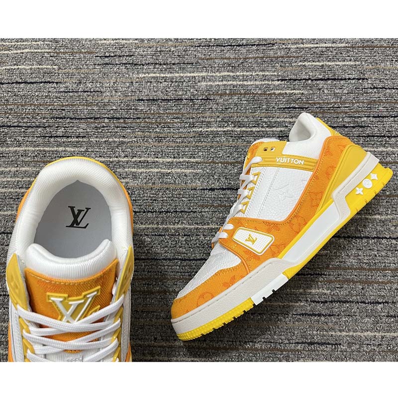Louis Vuitton Unisex LV Trainer Sneaker Yellow Monogram Denim Monogram Embossed Grained Calf