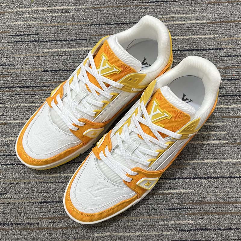 Louis Vuitton Unisex LV Trainer Sneaker Yellow Monogram Denim Monogram Embossed Grained Calf