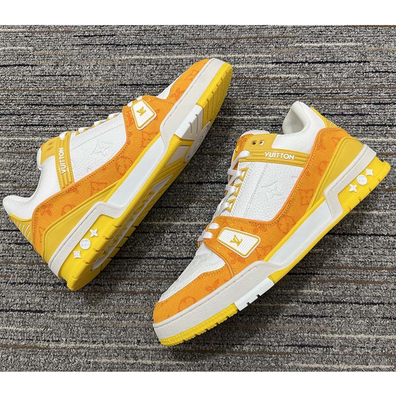 Louis Vuitton Unisex LV Trainer Sneaker Yellow Monogram Denim Monogram Embossed Grained Calf