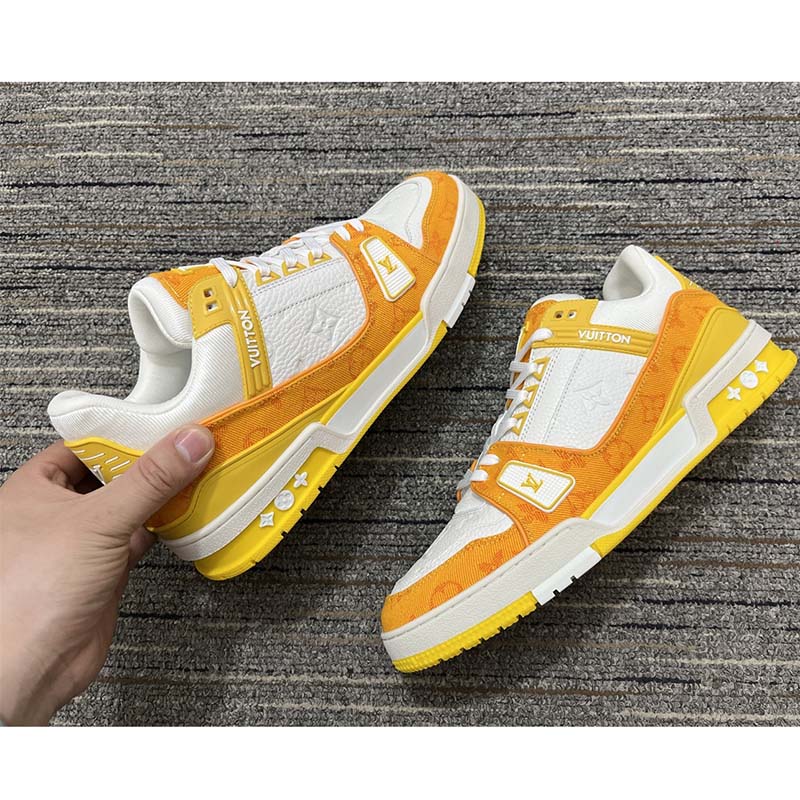 Louis Vuitton Unisex LV Trainer Sneaker Yellow Monogram Denim Monogram Embossed Grained Calf