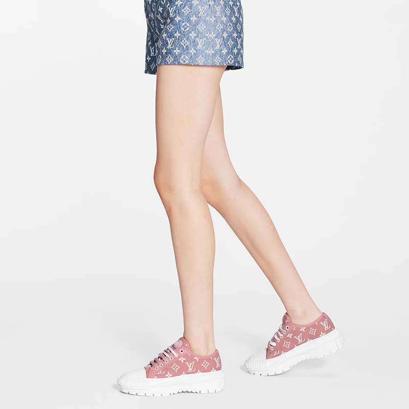 Louis Vuitton Women LV Squad Sneaker Rose Clair Pink Monogram Denim Rubber Circle