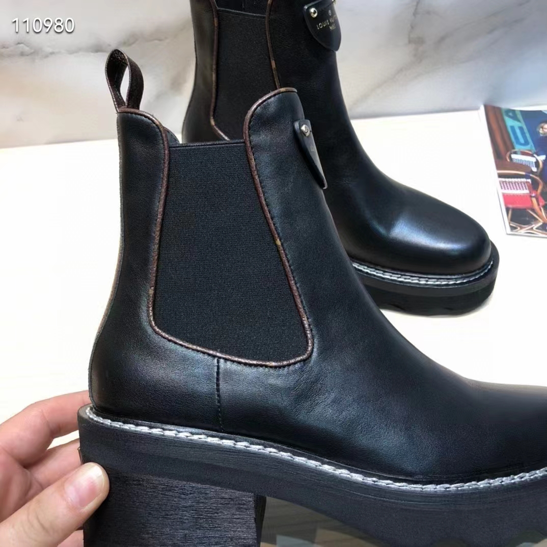 Louis Vuitton Women Shoes LV Beaubourg Ankle Boot Black Calf Leather 4 cm Heel