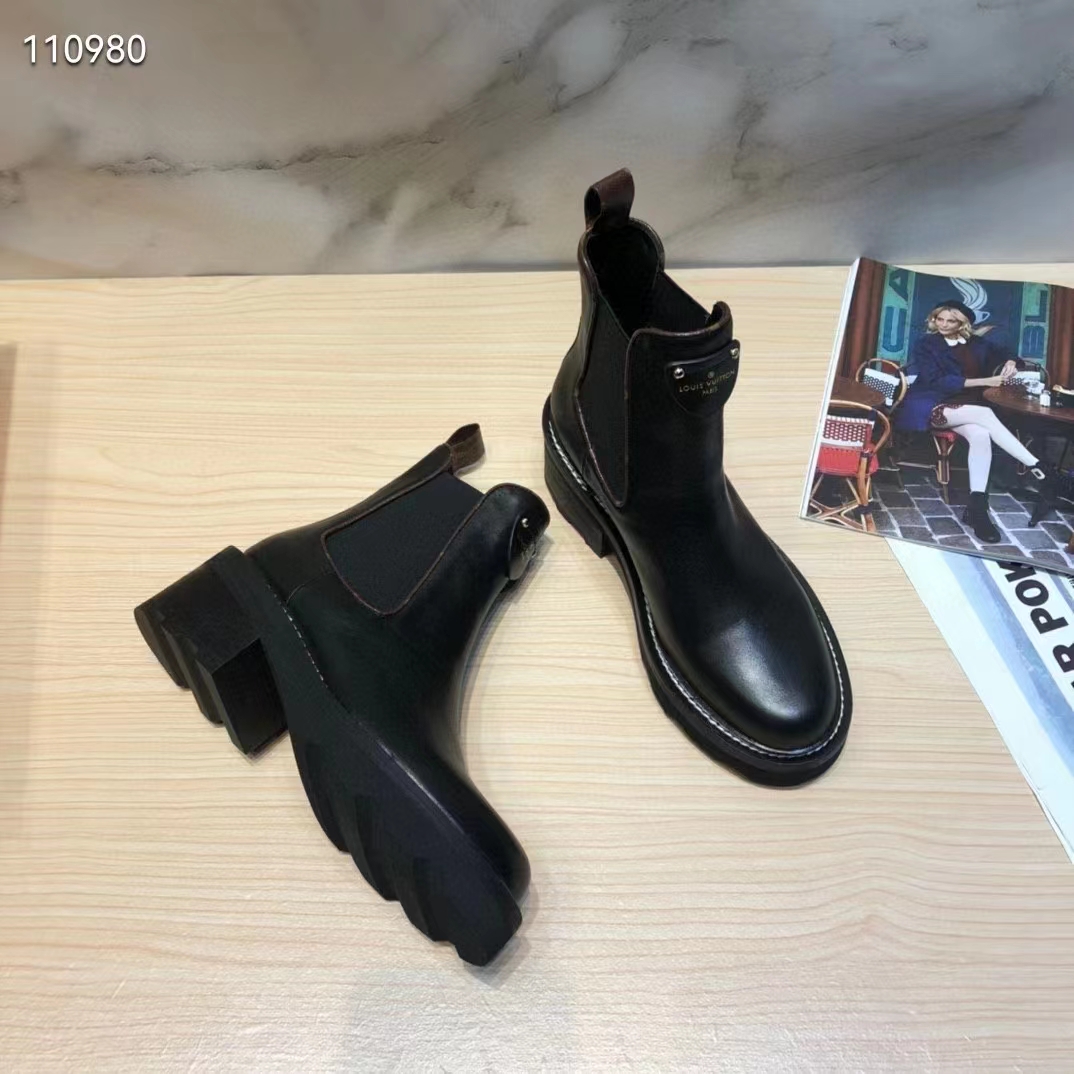 Louis Vuitton Women Shoes LV Beaubourg Ankle Boot Black Calf Leather 4 cm Heel