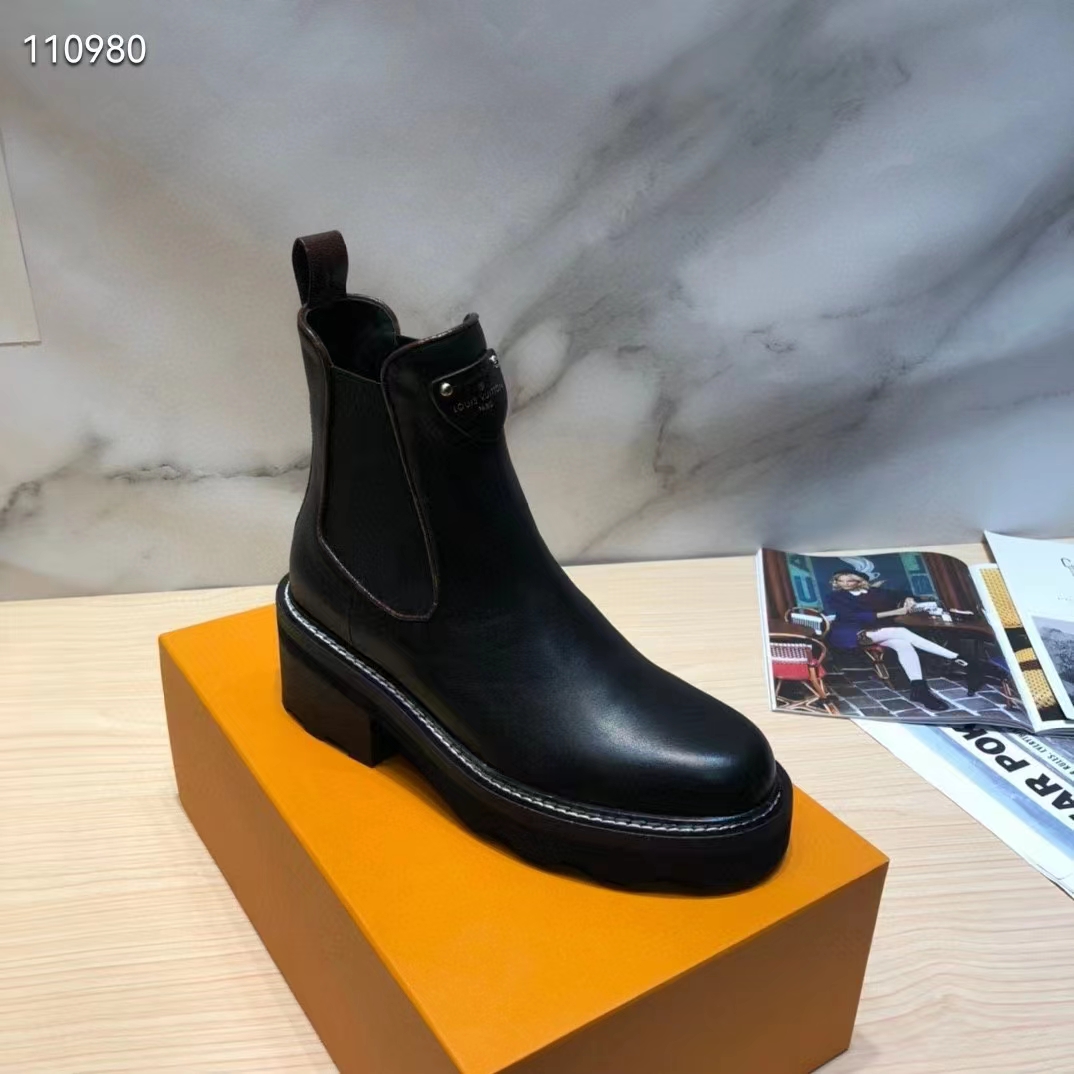 Louis Vuitton Women Shoes LV Beaubourg Ankle Boot Black Calf Leather 4 cm Heel