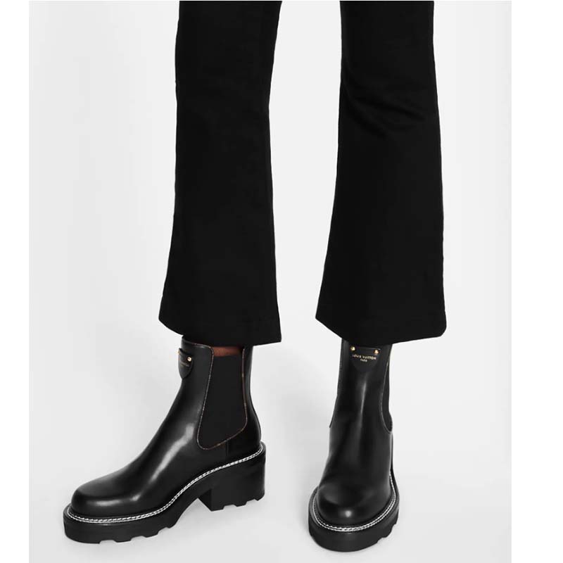 Louis Vuitton Women Shoes LV Beaubourg Ankle Boot Black Calf Leather 4 cm Heel
