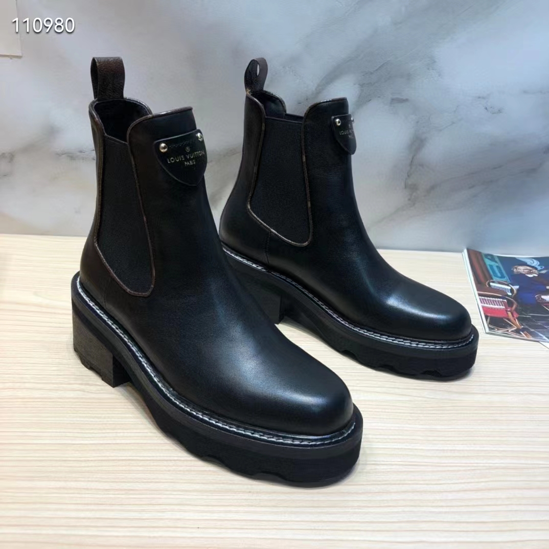 Louis Vuitton Women Shoes LV Beaubourg Ankle Boot Black Calf Leather 4 cm Heel