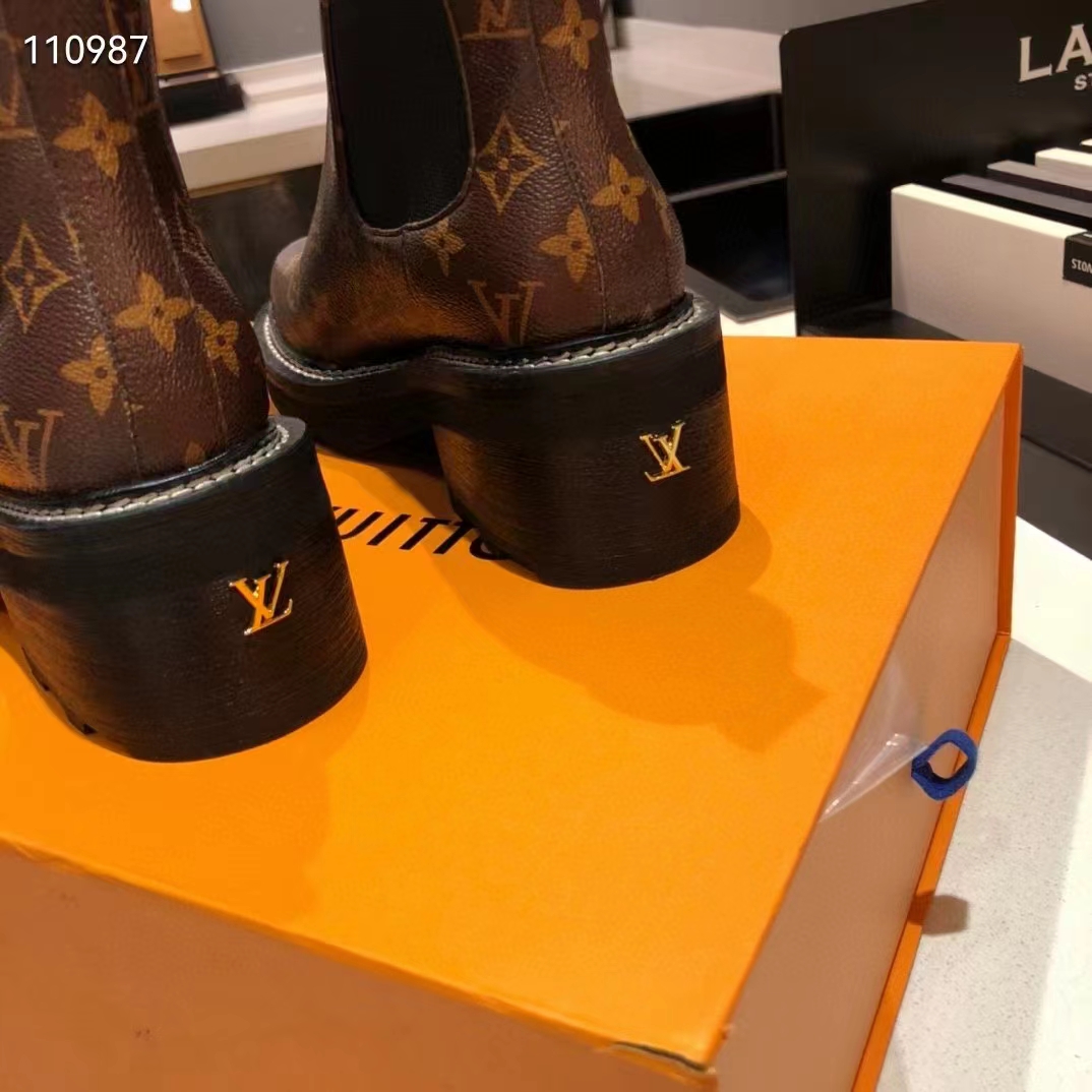 Louis Vuitton Women Shoes LV Beaubourg Ankle Boot Cacao Patent Monogram Canvas