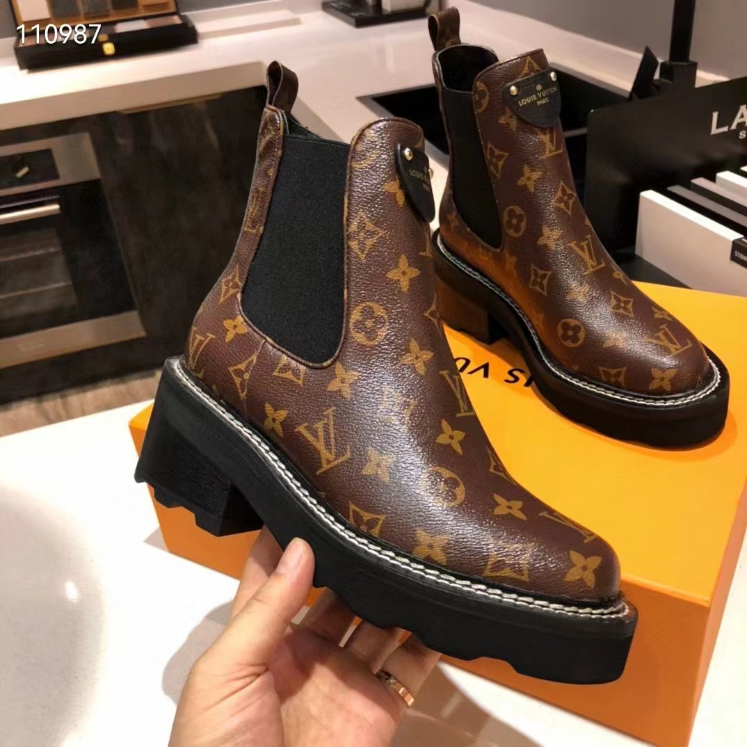 Louis Vuitton Women Shoes LV Beaubourg Ankle Boot Cacao Patent Monogram Canvas