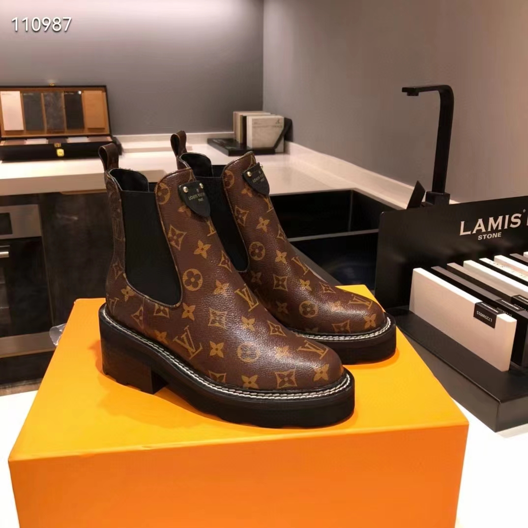Louis Vuitton Women Shoes LV Beaubourg Ankle Boot Cacao Patent Monogram Canvas